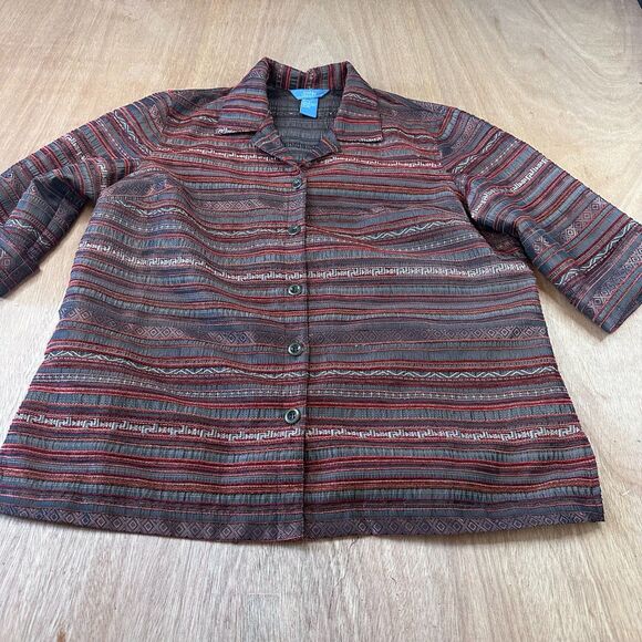 Napa Valley Jackets & Blazers - Napa Valley Textured Stripe Jacket Womens Large Button Front 3/4 Sleeve